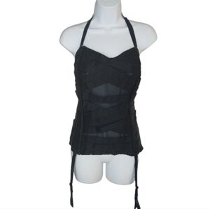 Sexy Black Lingerie Bandage Corset with Garter Straps & Stocking Clips 2X NEW!